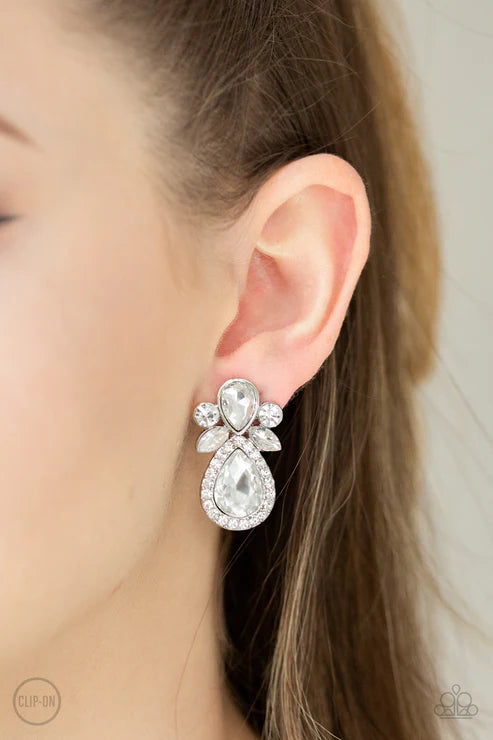 Celebrity Crowd - White Marquise Teardrop Clip-On Earrings E#1803