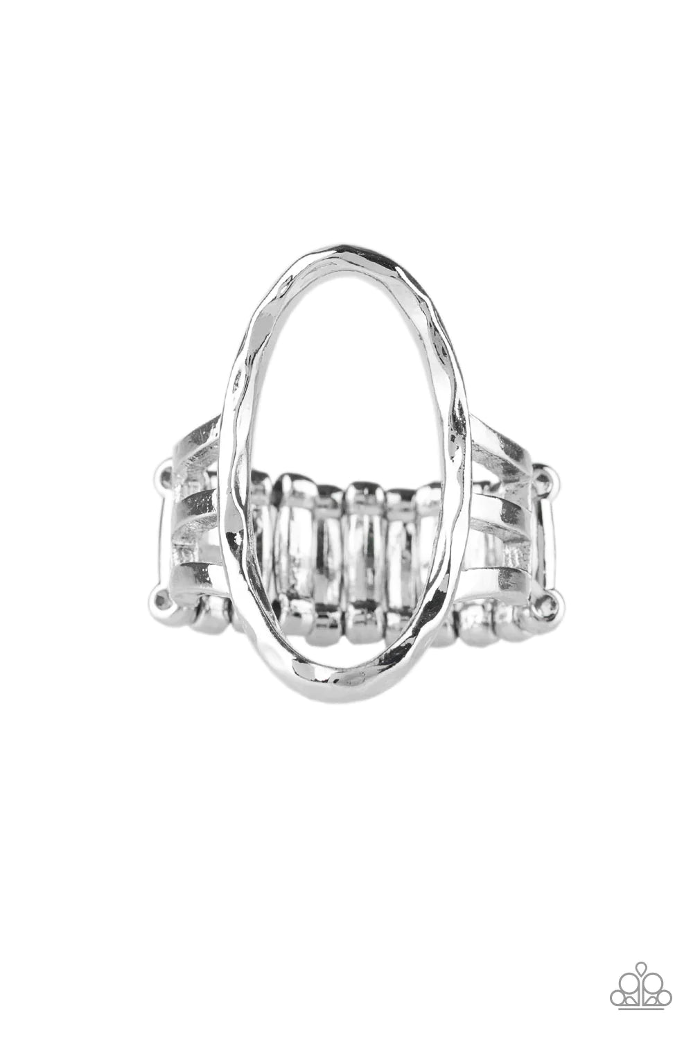 Center Chic - Silver Oval Hammered Warped Ring R#1928