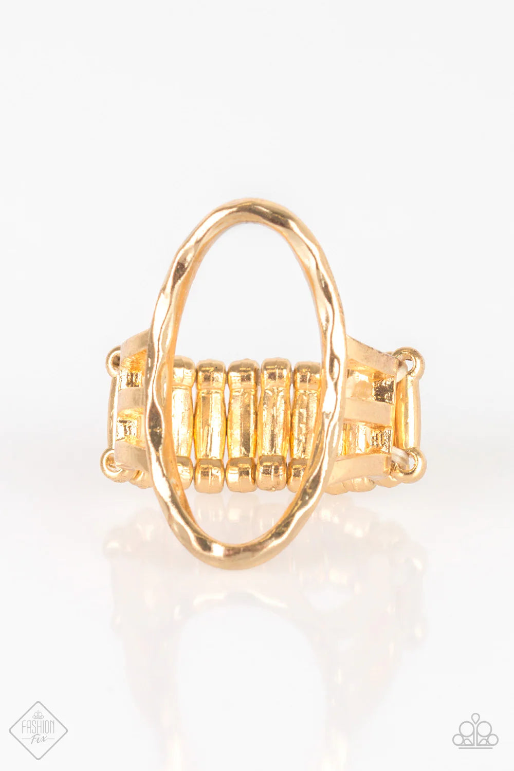 Center Chic - Gold Oval Hammered Warped Ring R#1927