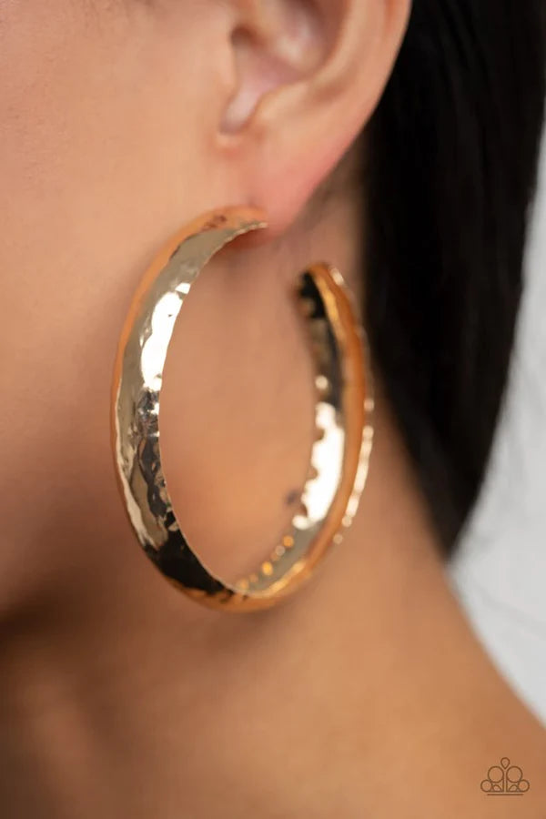 Check Out These Curves - Oversized Gold Textured Hammered  Hoop Earrings E#319