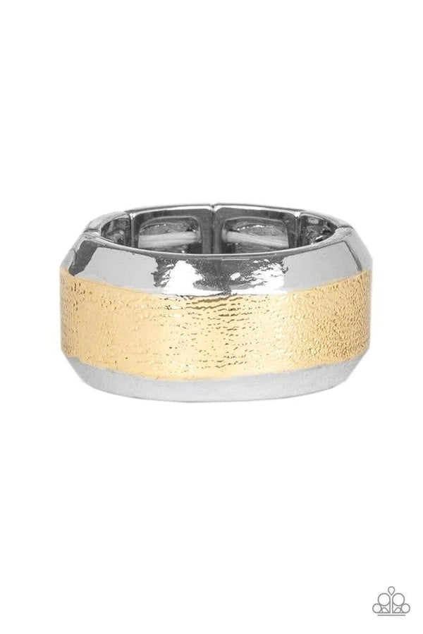 Checkmate - Oversized Multi (Silver/Gold) Beveled Shimmer Hammered Urban Ring R#1138