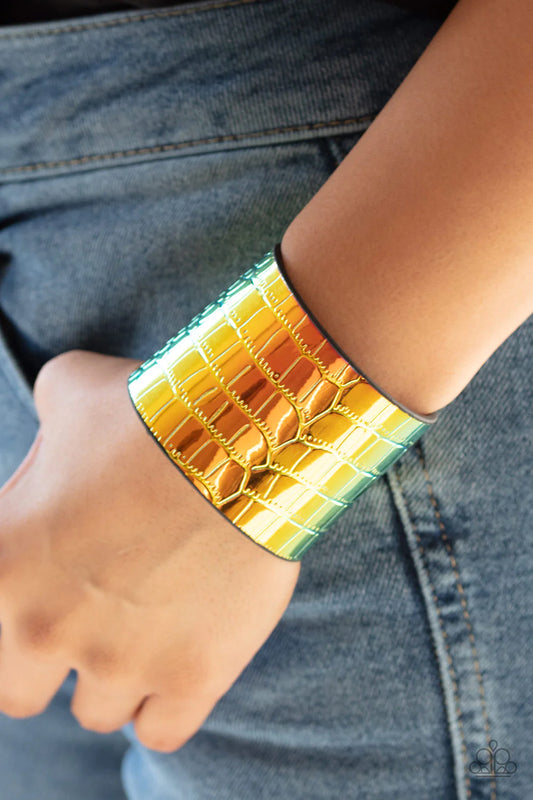 Chroma Croc - Multi Rainbow Chrome Croc Leather Bracelet B#481