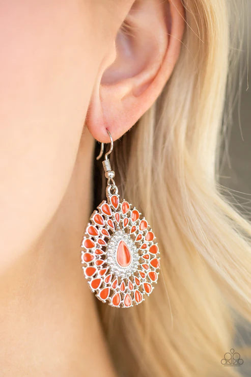 City Chateau - Orange Flared Petal Teardrop Earrings E#2545