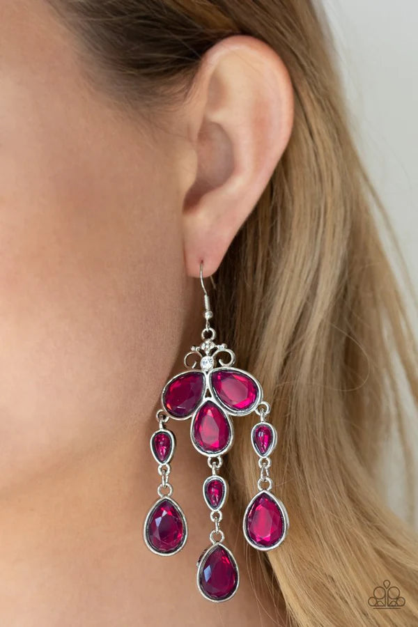 Clear The HEIR - Oversized Purple Faceted Glassy Crystal Coalesce Teardrop Chandelier Earrings E#051