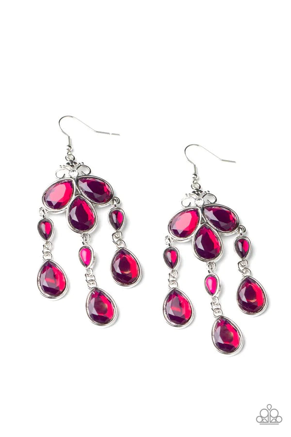 Clear The HEIR - Oversized Purple Faceted Glassy Crystal Coalesce Teardrop Chandelier Earrings E#051