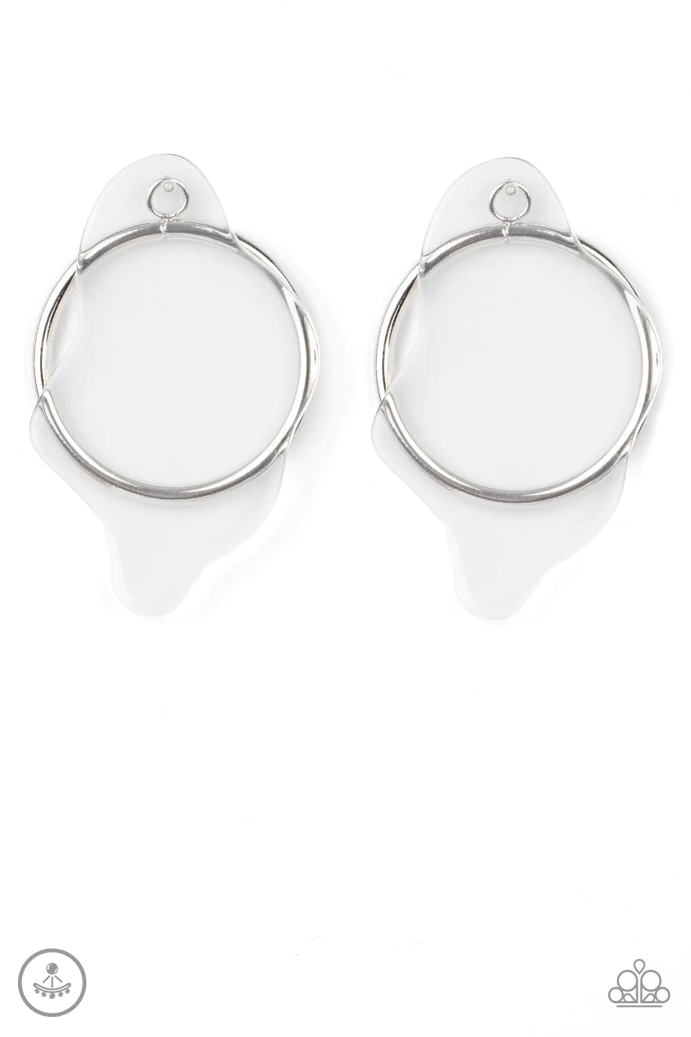 Clear The Way! - Oversized White Clear Asymmetrical Double-Sided Peeks Out Overlap Warped Hoop Earrings E#210