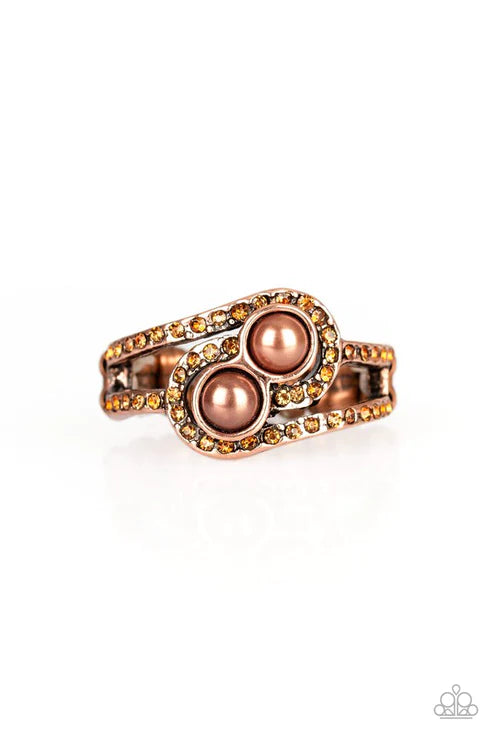 Collect Up Front - Copper Pearl Topaz Swirl Encrusted Ring R#1775