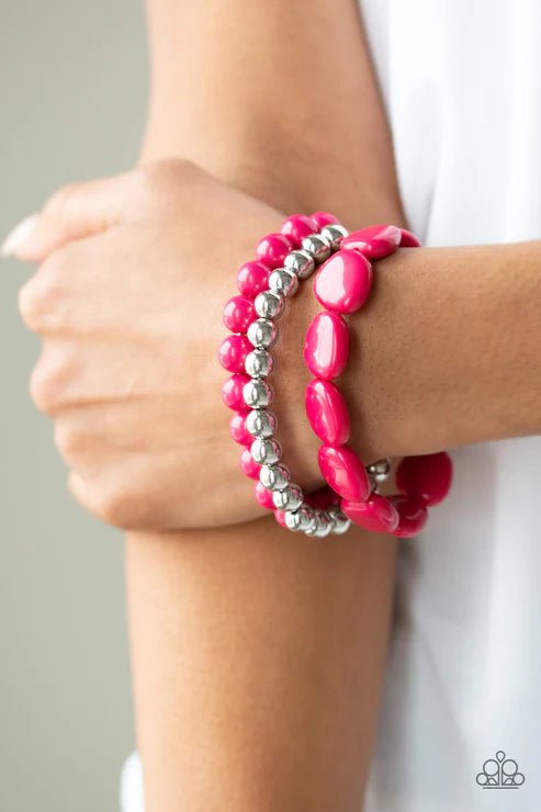 Color Venture - Oversized Pink/Silver Imperfect Bracelet Stack B#2164
