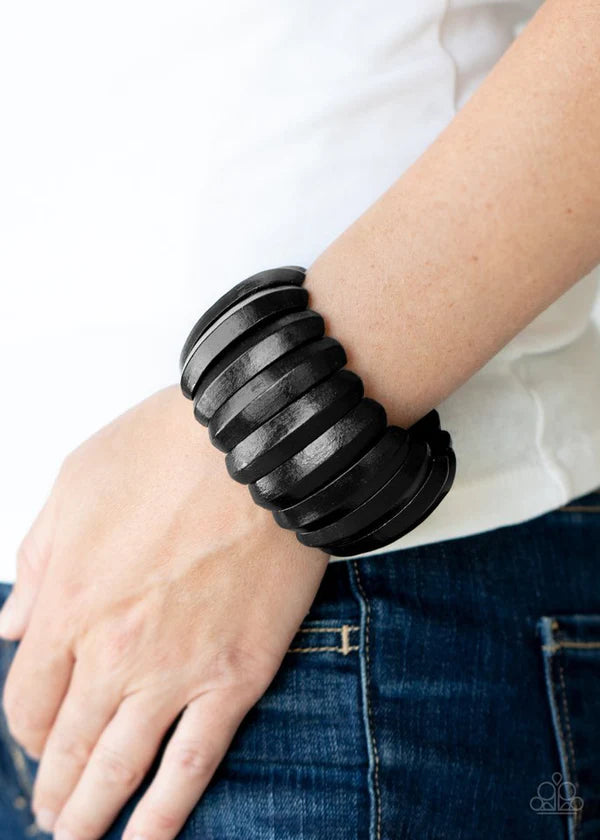 Colorfully Congo - Oversized Black Beveled Summery Wood Bracelet B#550