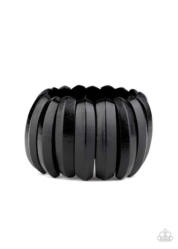 Colorfully Congo - Oversized Black Beveled Summery Wood Bracelet B#550