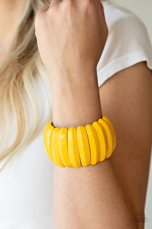 Colorfully Congo - Oversized Sunny Yellow Beveled Summery Wood Bracelet B#567