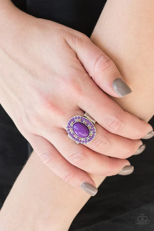 Colorfully Rustic - Purple (Purple/White/Brown) Encircle Beads Ring R#1962