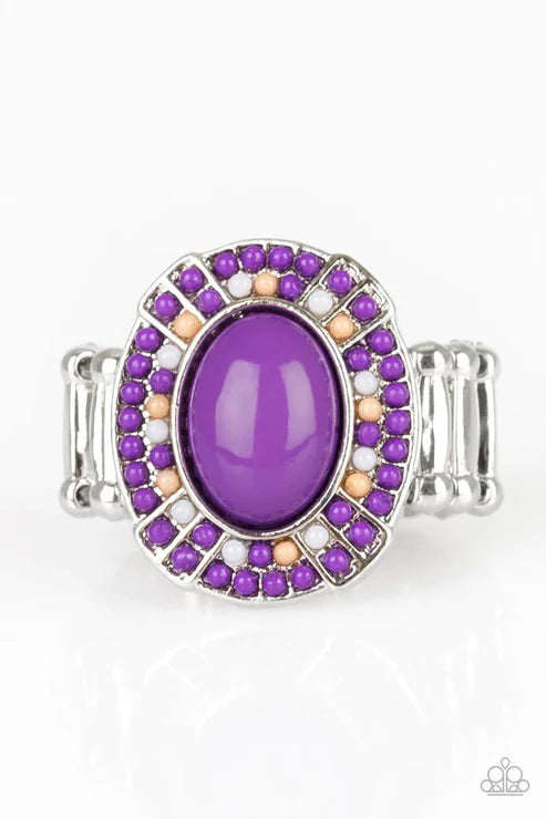 Colorfully Rustic - Purple (Purple/White/Brown) Encircle Beads Ring R#1962