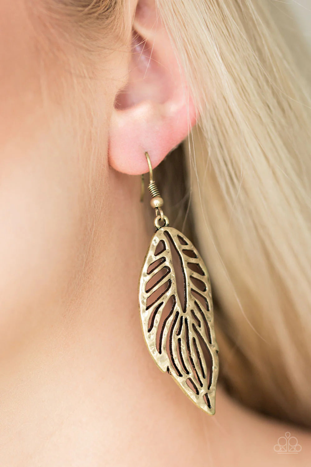 Come Home To Roost - Brass 3D Leaf Hammered Textured Earrings E#1369