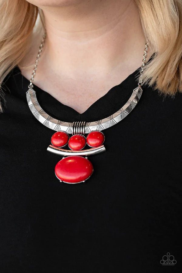 Commander In CHIEFETTE - Oversized Red Mismatched Accent Tribal Stone Necklace N#477