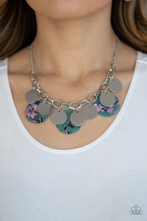 Confetti Confection - Bubbly Blue Confetti Doubled Chain Disc Fringe Necklace N#2467