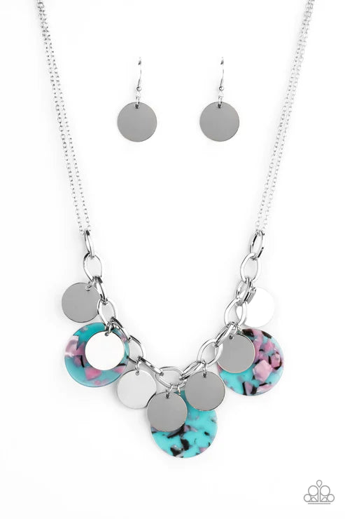Confetti Confection - Bubbly Blue Confetti Doubled Chain Disc Fringe Necklace N#2467