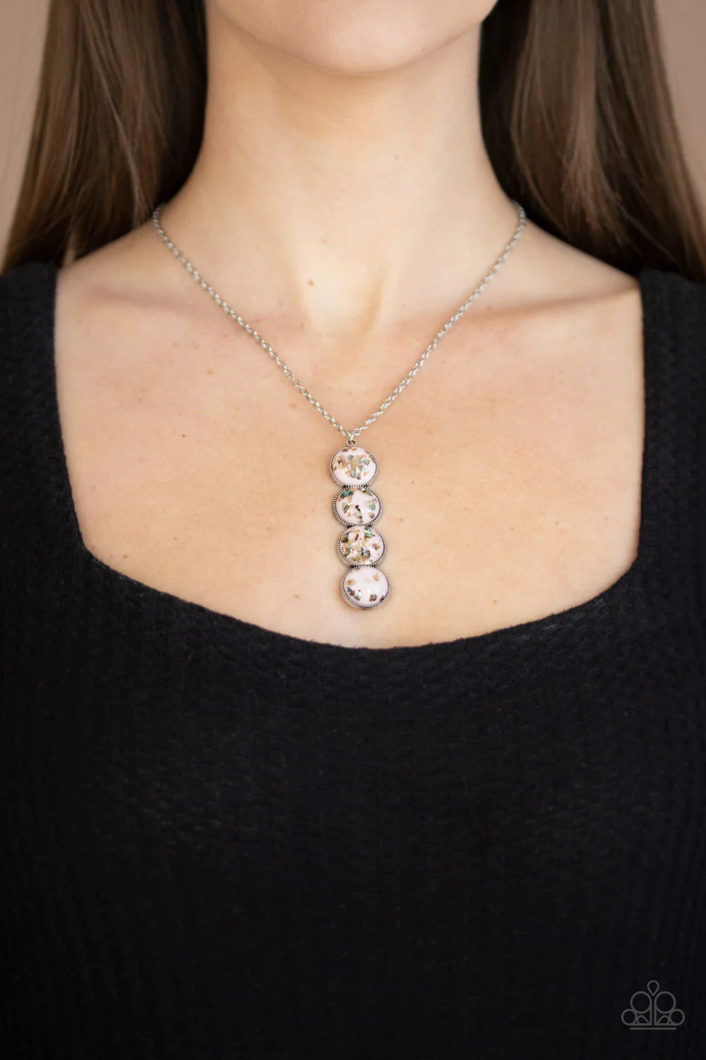 Confetti and Cocktails - Pink Flecked Iridescent Shell Confetti Accent Necklace N#1340