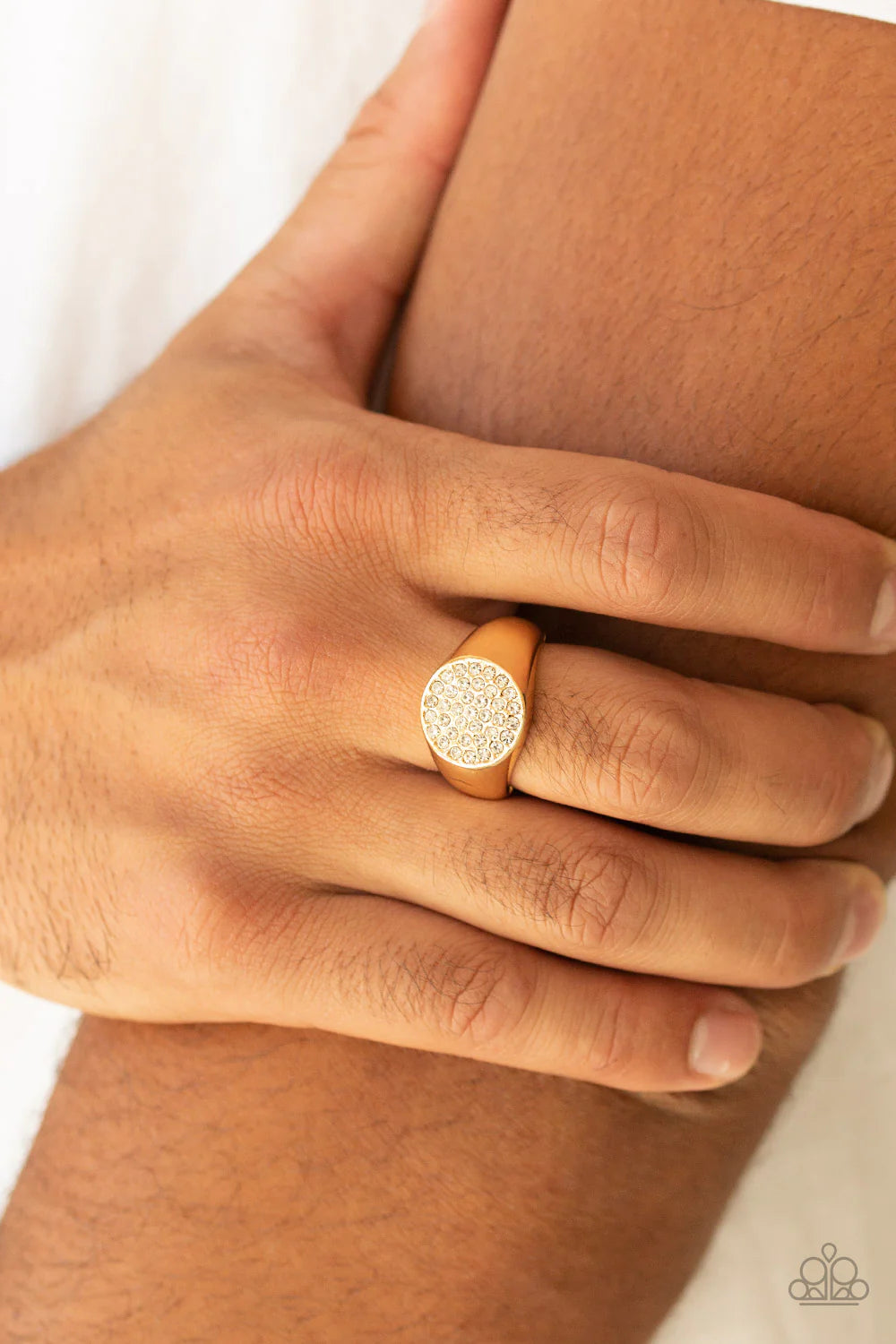 Conquest - Gold Flattened Circular Encrusted Urban Ring R#847