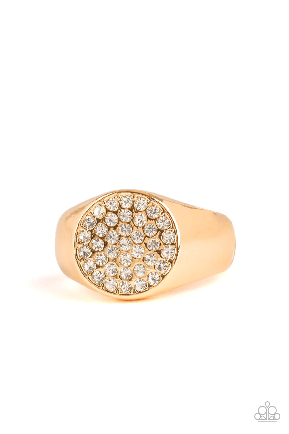 Conquest - Gold Flattened Circular Encrusted Urban Ring R#847