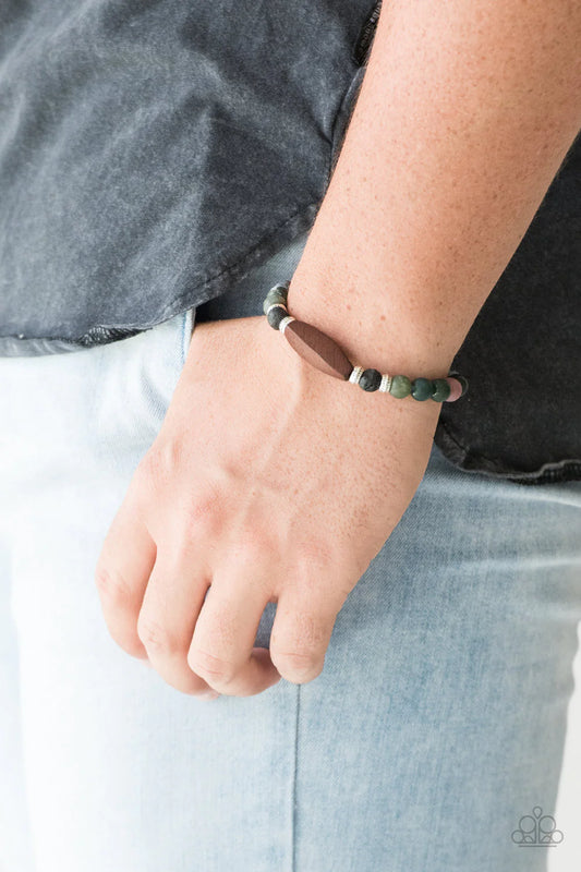 Conscious - Green Natural Stone/Wood Lava Rock Accent Urban Bracelet B#1111