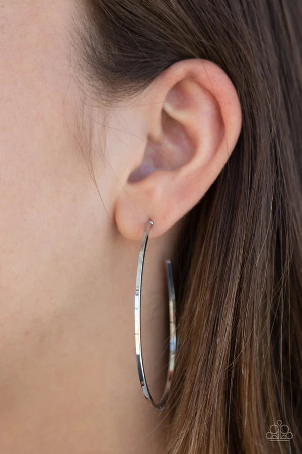 Cool Curves - Oversized Silver Curled Abstract Hoop Earrings E#913