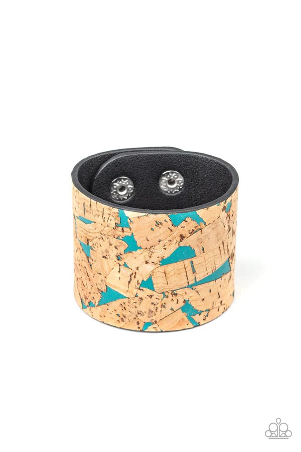 Cork Congo - Oversized Blue Plastered Cork Leather Bracelet B#187