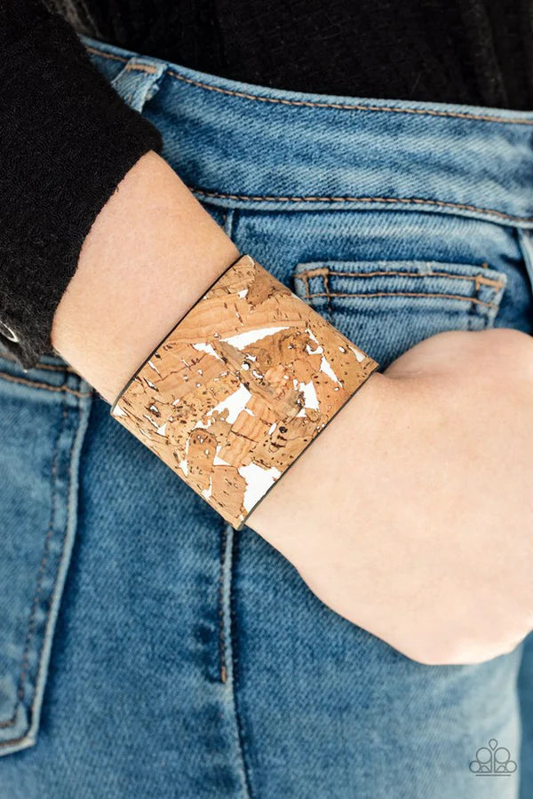 Cork Congo - Oversized White Plastered Cork Leather Bracelet B#532