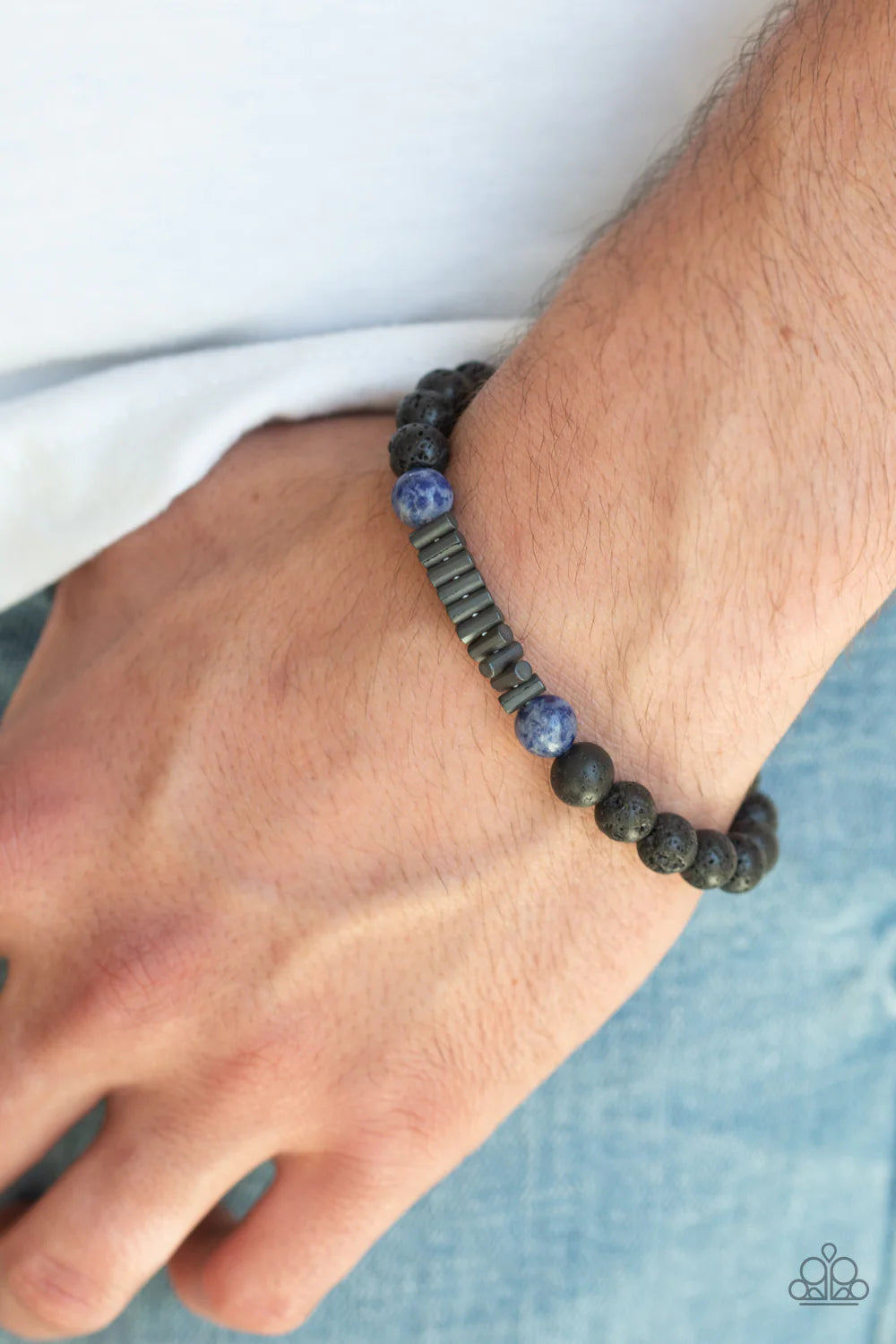 Courage - Metallic Blue/Black Lava Rock Accent Urban Bracelet B#1122
