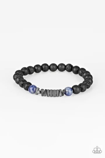Courage - Metallic Blue/Black Lava Rock Accent Urban Bracelet B#1122