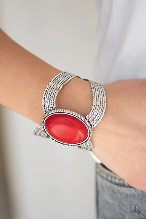 Coyote Couture - Fiery Red Textured Stone Cuff Bracelet B#1985