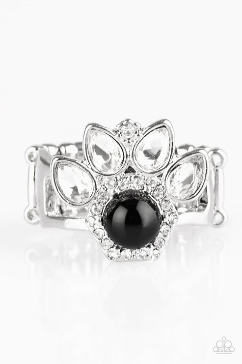 Crown Coronation - Black Pearl Crown Encrusted Teardrop Ring R#1645