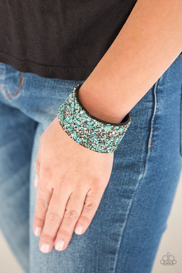 Crush Rush - Green Smoky Hematite Crushed Rock Suede Bracelet B#1044