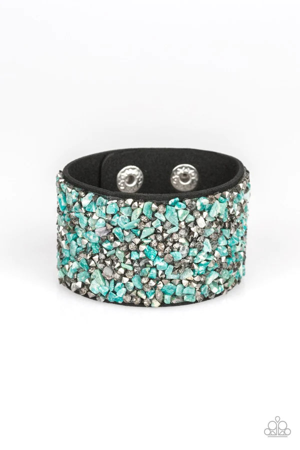 Crush Rush - Green Smoky Hematite Crushed Rock Suede Bracelet B#1044