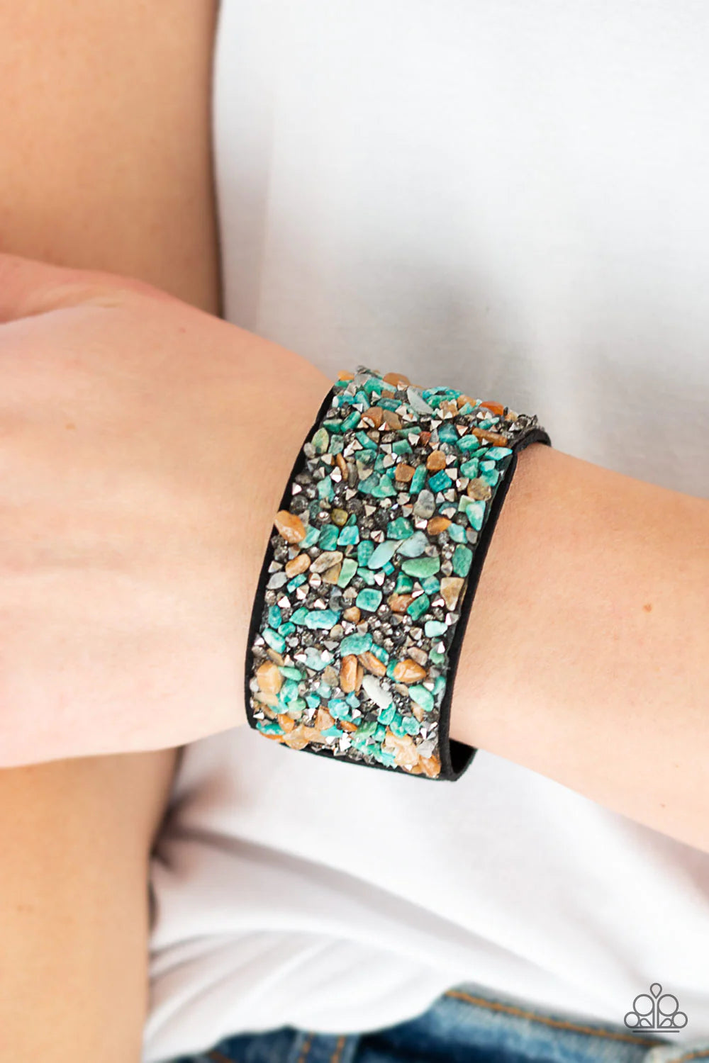 Crush Rush - Multi Smoky Hematite Crushed Rock Suede Bracelet B#309