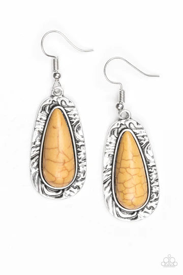 Cruzin Colorado - Sunny Yellow Stone Hammered Teardrop Earrings E#1321