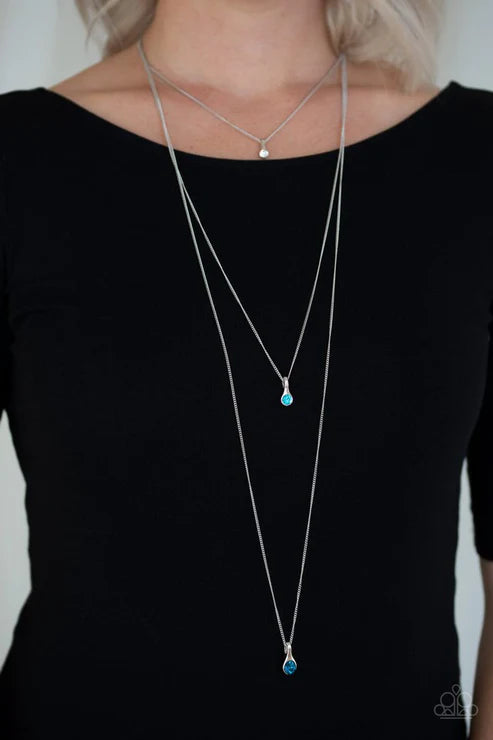 Crystal Chic - Oversized Blue Ombre (White/Lt.Blue/Blue) Trickle Encrusted Trio Drip Layered Necklace N#2518