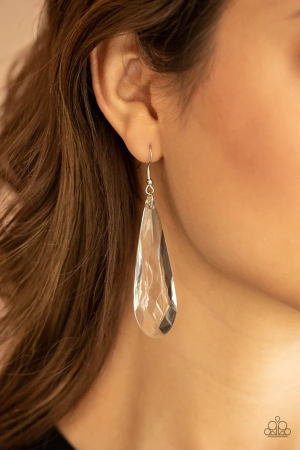 Crystal Crowns - Oversized White Faceted Crystal Teardrop Earrings E#067
