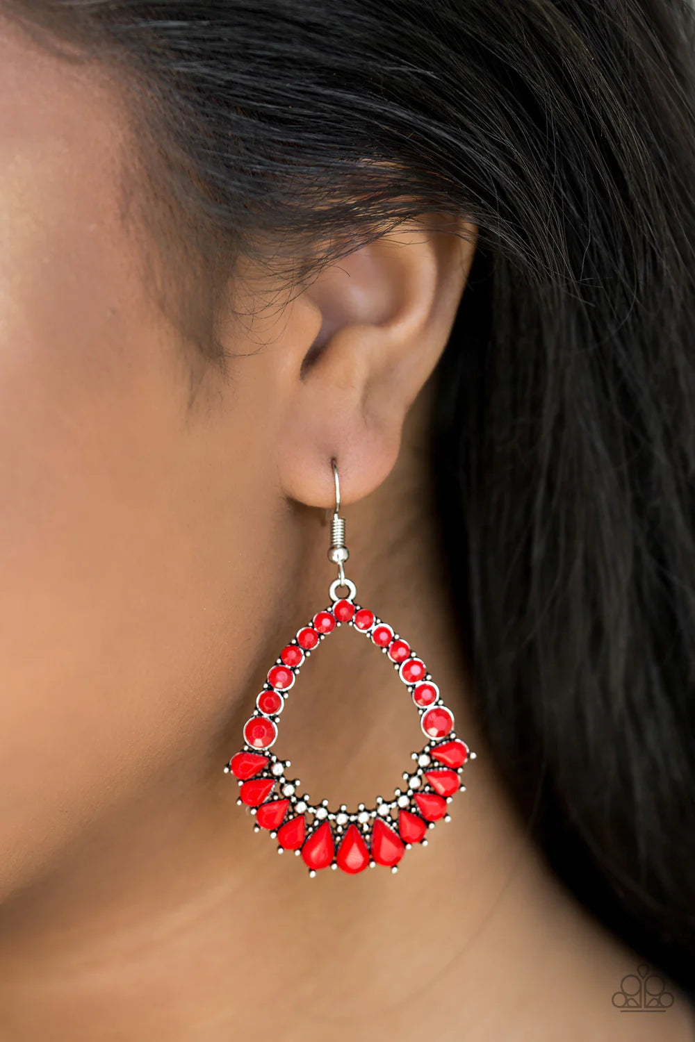 Crystal Waters - Oversized Red Tranquil Round/Teardrop Crystal Earrings E#1372