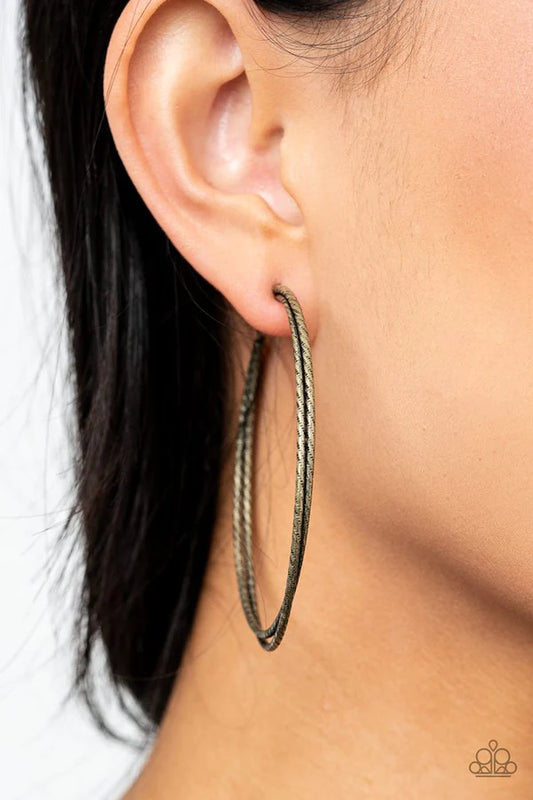 Curved Couture - Oversized Brass Diamond Twist Hoop Earrings E#1491