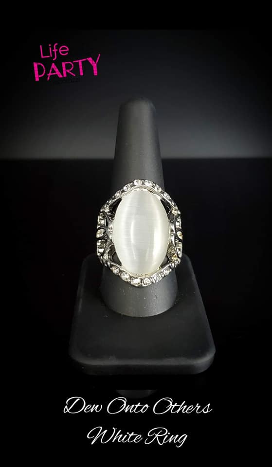 DEW Onto Others - Oversized White Dotted Encrusted Cat's Eye Moonstone Ring R#1062