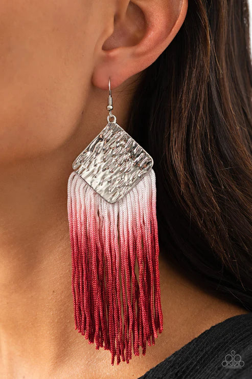 DIP The Scales - Oversized Red Samba (Red/White) Dipped Hammered Fringe Earrings E#1549