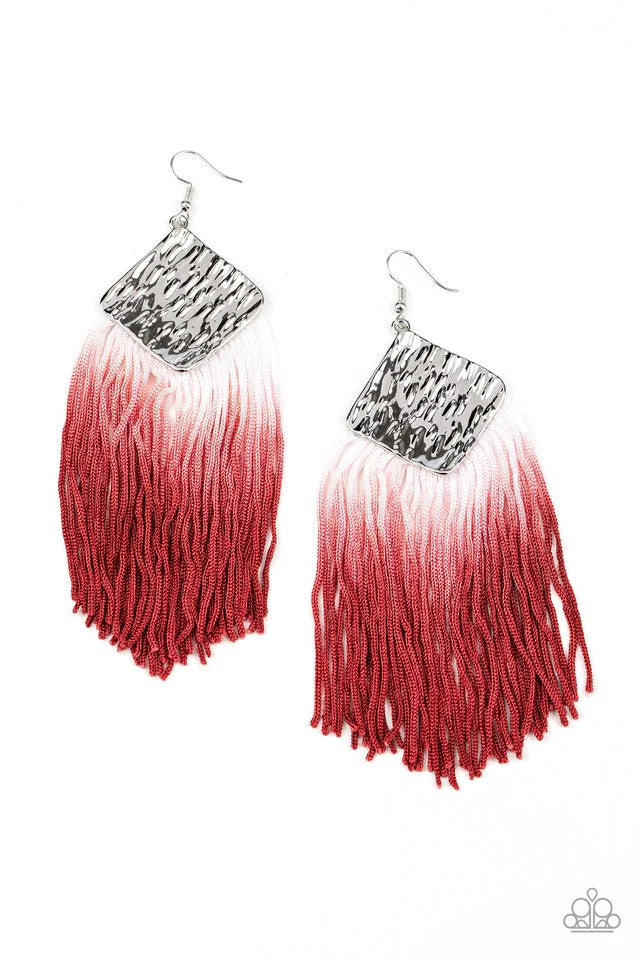 DIP The Scales - Oversized Red Samba (Red/White) Dipped Hammered Fringe Earrings E#1549