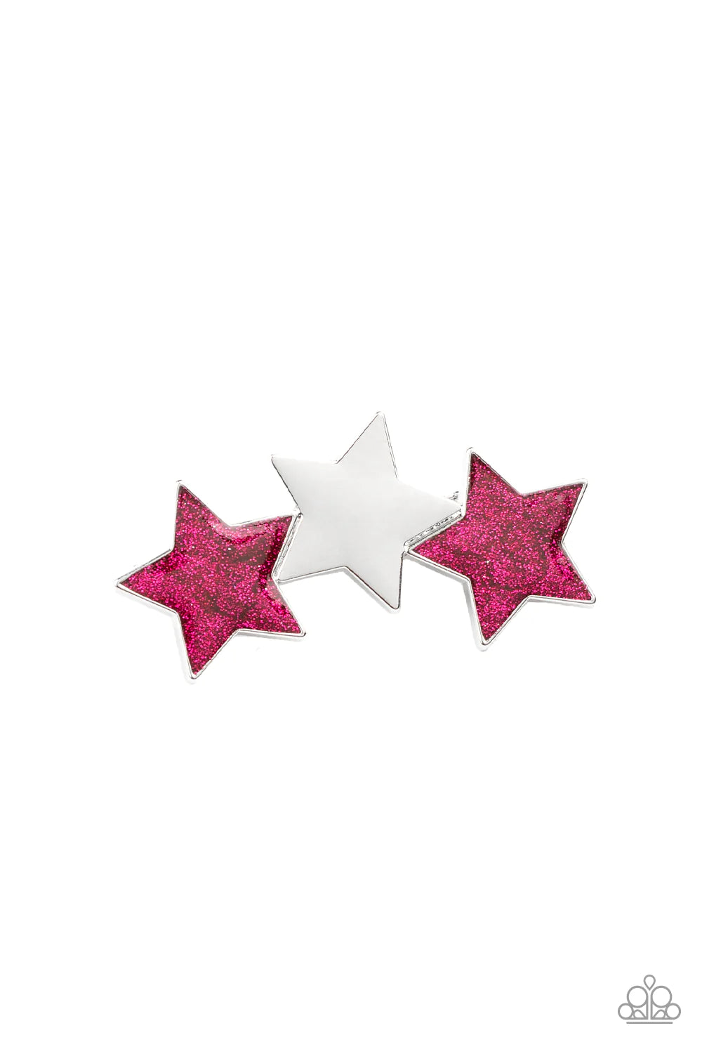 Dont Get Me STAR-ted! - Oversized Hot Pink/White 3D Triple Coalescing Glittery Sparkle Star Flanks Hair Clip HH#850