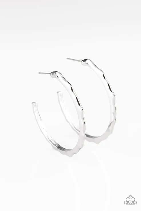 Danger Zone - Silver Jagged Curl Hoop Earrings E#2434