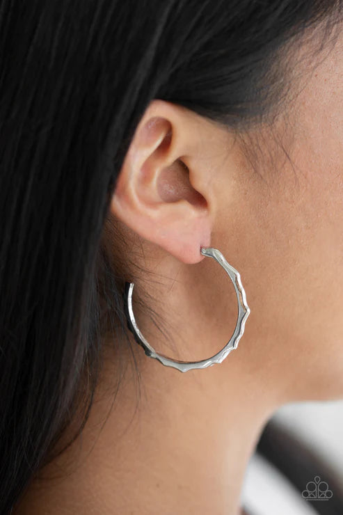 Danger Zone - Silver Jagged Curl Hoop Earrings E#2434