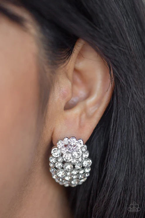 Daring Dazzle - White Collision Cluster Encrusted Earrings E#1015