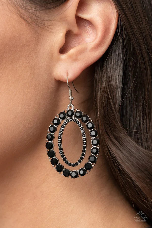 Deluxe Luxury - Oversized Black Encircled Encrusted Stacked Earrings E#996