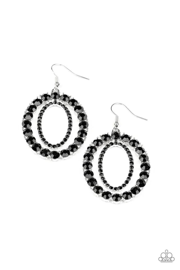 Deluxe Luxury - Oversized Black Encircled Encrusted Stacked Earrings E#996