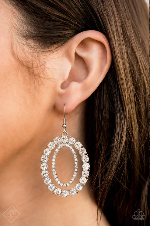 Deluxe Luxury - Oversized White Encircled Encrusted Stacked Earrings E#2599